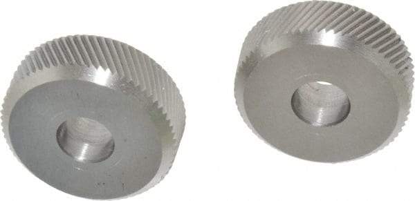 Made in USA - 3/8 Inch Face Width, 1 Inch Diameter, High Speed Steel Knurl Wheel Set - 5/16 Inch Hole Diameter, Beveled Face Knurl, Left and Right Hand Diagonal Pattern, Form, OU Series - Exact Industrial Supply