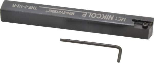 NIKCOLE MINI-SYSTEMS - External Thread, 4-1/2" OAL, Right Hand Indexable Grooving Cutoff Toolholder - 1/2" Shank Height x 1/2" Shank Width, GIE Insert Style, THE Toolholder Style, Series Mini-Systems - Exact Industrial Supply