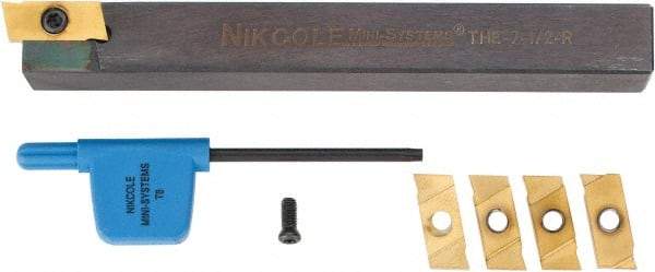 NIKCOLE MINI-SYSTEMS - 0.035" Min Groove Width, Right Hand Indexable Grooving Cutoff Toolholder - 1/2" Shank Height x 1/2" Shank Width, THE-7-1/2 R-L Toolholder Style, Series Mini-Systems - Exact Industrial Supply