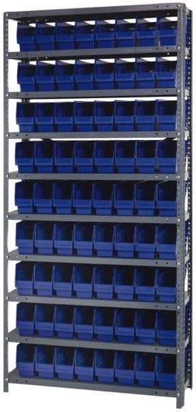 Quantum Storage - 72 Bin Store-More Shelf Bin System - 36 Inch Overall Width x 12 Inch Overall Depth x 75 Inch Overall Height, Blue Polypropylene Bins - Exact Industrial Supply