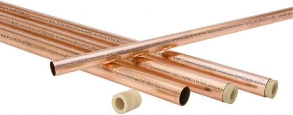 Mueller Industries - 10' Long, 1-3/8" OD x 1-1/4" ID, Grade C12200 Copper Nitrogenized Tube - 0.055" Wall Thickness, 0.884 Ft/Lb - Exact Industrial Supply