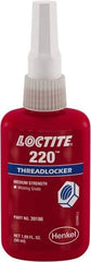 Loctite - 50 mL, Blue, Low Strength Liquid Threadlocker - Series 220, 24 hr Full Cure Time - Exact Industrial Supply