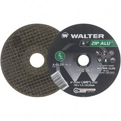 WALTER Surface Technologies - 6" 60 Grit Aluminum Oxide Cutoff Wheel - 3/64" Thick, 7/8" Arbor, 10,200 Max RPM, Use with Angle Grinders - Exact Industrial Supply
