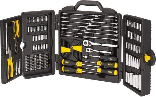 Stanley - 150 Piece 1/4 & 3/8" Drive Standard Deep Socket Set - Inch Measurement Standard - Exact Industrial Supply