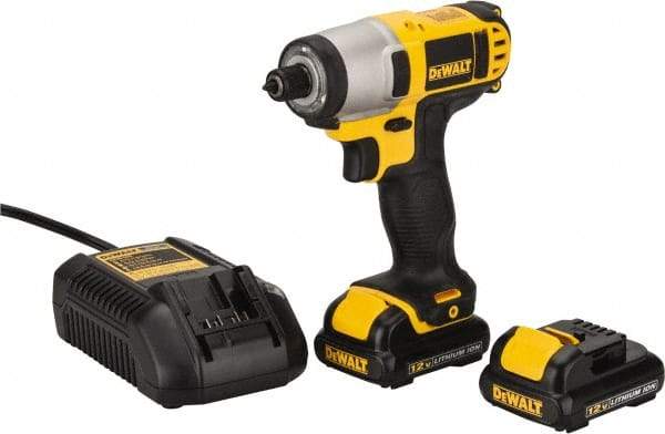 DeWALT - 12 Volt, 1/4" Drive, 79 Ft/Lb Torque, Cordless Impact Driver - Pistol Grip Handle, 2450 RPM, 2 Lithium-Ion Batteries Included - Exact Industrial Supply