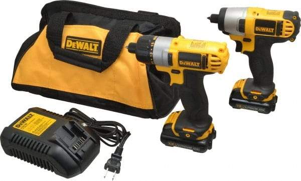 DeWALT - 12 Volt Cordless Tool Combination Kit - Includes 1/4" Impact Driver & 1/4" Screwdriver, Lithium-Ion Battery Included - Exact Industrial Supply