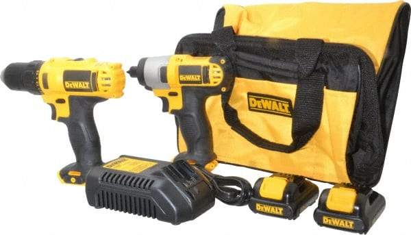 DeWALT - 12 Volt Cordless Tool Combination Kit - Includes 1/4" Impact Driver & 3/8" Drill/Driver, Lithium-Ion Battery Included - Exact Industrial Supply