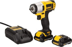 DeWALT - 3/8" Drive 12 Volt Pistol Grip Cordless Impact Wrench & Ratchet - 2,450 RPM, 0 to 3,400 BPM, 96 Ft/Lb Torque, 2 Lithium-Ion Batteries Included - Exact Industrial Supply