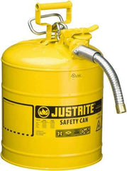 Justrite - 5 Gal Galvanized Steel Self-Closing, Self-Venting, Full-Length Flame Arrester - 16-7/8" High x 11-3/4" Diam, Yellow - Exact Industrial Supply