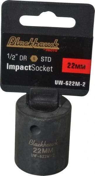 Blackhawk by Proto - 1/2" Drive 22mm Standard Impact Socket - 6 Points, 1-5/8" OAL - Exact Industrial Supply