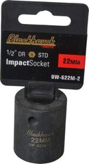 Blackhawk by Proto - 1/2" Drive 22mm Standard Impact Socket - 6 Points, 1-5/8" OAL - Exact Industrial Supply
