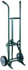 Drum Truck - Dual Handle - 1200 lb Capacity - Replaceable Chime Hook and Lifting Toes - Spring loaded swing axle - 62" H x 23" W - Exact Industrial Supply