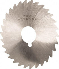 Made in USA - 4-1/2" Diam x 1/32" Blade Thickness x 1" Arbor Hole Diam, 36 Tooth Slitting and Slotting Saw - Arbor Connection, Right Hand, Uncoated, High Speed Steel, Concave Ground, Contains Keyway - Exact Industrial Supply