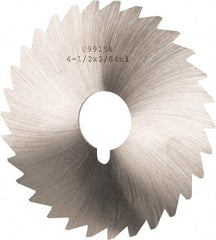 Made in USA - 4-1/2" Diam x 3/64" Blade Thickness x 1" Arbor Hole Diam, 36 Tooth Slitting and Slotting Saw - Arbor Connection, Right Hand, Uncoated, High Speed Steel, Concave Ground, Contains Keyway - Exact Industrial Supply