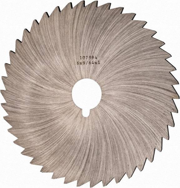 Made in USA - 6" Diam x 9/64" Blade Thickness x 1" Arbor Hole Diam, 44 Tooth Slitting and Slotting Saw - Arbor Connection, Right Hand, Uncoated, High Speed Steel, Concave Ground, Contains Keyway - Exact Industrial Supply