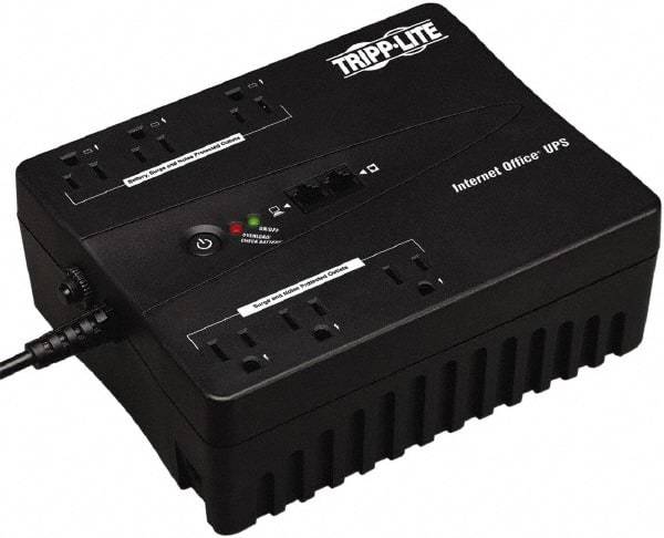Tripp-Lite - 15 Amp, 350 VA, Flat Pack Mount Standby Backup Uninterruptible Power Supply - Backup 3 min with Full Load & 10 min with Half Load, 120 VAC Input & Output, 180 Watt Output, 1 Phases, 6 Outlets - Exact Industrial Supply