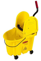 Rubbermaid - 35 Qt Plastic Bucket & Wringer - 20.1" Long x 36-1/2" High x 15.7" Wide, Yellow - Exact Industrial Supply