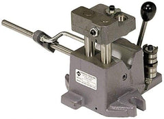 Heinrich - 1-1/2 to 2-1/2" Vee Capacity, Air Cross Hole Jig - 10-1/2" Long x 9-1/8" Wide x 8-5/8" High, 5/16, 1/2, 3/4, 1 & 1-3/8" ID of Furnished Liners - Exact Industrial Supply