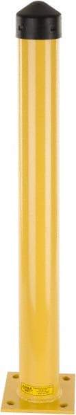 Eagle - 4-1/2" Diam x 42" High, Yellow Steel Bollard - 8" Wide x 8" Long Mounting Plate, 50 Lb - Exact Industrial Supply