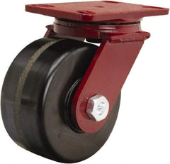 Hamilton - 6" Diam x 3" Wide x 7-1/2" OAH Top Plate Mount Swivel Caster - Phenolic, 2,000 Lb Capacity, Tapered Roller Bearing, 4-1/2 x 6-1/2" Plate - Exact Industrial Supply