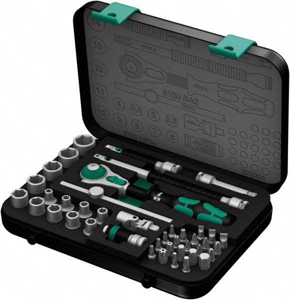 Wera - 42 Piece 1/4" Drive Socket & Bit Set - Comes in Molded Steel Case with High Density Foam Insert - Exact Industrial Supply