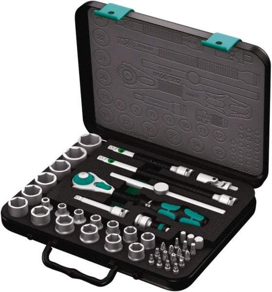 Wera - 43 Piece 3/8" Drive Socket & Bit Set - Comes in Molded Steel Case with High Density Foam Insert - Exact Industrial Supply