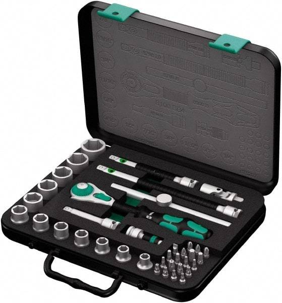 Wera - 38 Piece 3/8" Drive Socket & Bit Set - Comes in Molded Steel Case with High Density Foam Insert - Exact Industrial Supply