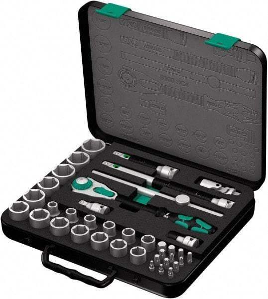 Wera - 37 Piece 1/2" Drive Socket & Bit Set - Comes in Molded Steel Case with High Density Foam Insert - Exact Industrial Supply