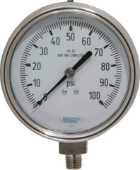 Wika - 4" Dial, 1/4 Thread, 0-100 Scale Range, Pressure Gauge - Lower Connection Mount, Accurate to 1% of Scale - Exact Industrial Supply