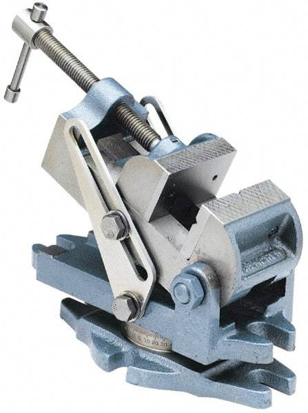 Palmgren - 2-7/8" Jaw Width, 2-1/2" Jaw Opening Capacity, Angle Stationary Machine Vise - Manual Operation, 1 Station, 9" Long x 3-7/8" High x 1-1/2" Deep, 30,000 psi Max Clamp Force, Cast Iron - Exact Industrial Supply