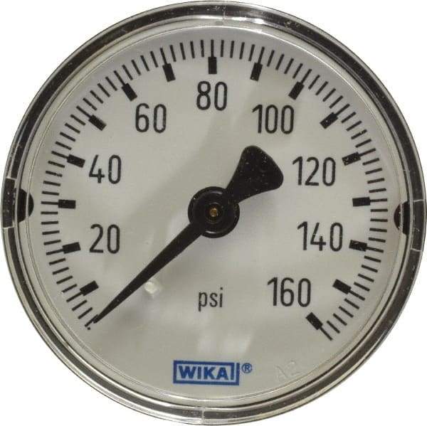 Wika - 2" Dial, 1/4 Thread, 0-160 Scale Range, Pressure Gauge - Center Back Connection Mount, Accurate to 3-2-3% of Scale - Exact Industrial Supply