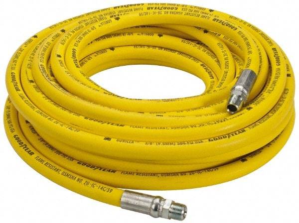 Continental ContiTech - 3/8" ID x 0.73" OD 50' Long Oil Resistant Air Hose - MNPT x MNPT Ends, 500 Working psi, -20 to 190°F, 3/8" Fitting, Yellow - Exact Industrial Supply