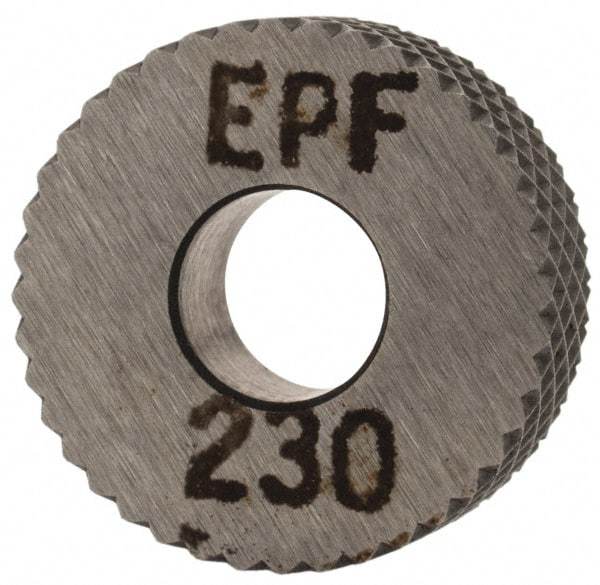 Made in USA - 1/2" Diam, 90° Tooth Angle, 30 TPI, Standard (Shape), Form Type High Speed Steel Female Diamond Knurl Wheel - 3/16" Face Width, 3/16" Hole, Circular Pitch, 30° Helix, Bright Finish, Series EP - Exact Industrial Supply