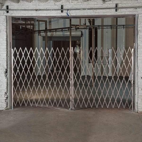 Illinois Engineered Products - 102" High Bi-Parting Folding Gates - Galvanized Steel, Silver - Exact Industrial Supply