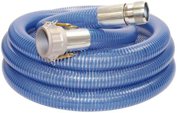 Alliance Hose & Rubber - -40 to 150°F, 4" Inside x 4-1/2" Outside Diam, PVC Liquid Suction & Discharge Hose - Transparent Blue, 20' Long, 29 Vacuum Rating, 55 psi Working Pressure - Exact Industrial Supply