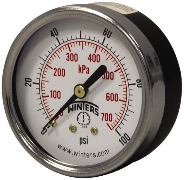 Winters - 2-1/2" Dial, 1/4 Thread, 0-160 Scale Range, Pressure Gauge - Center Back Connection Mount, Accurate to 3-2-3% of Scale - Exact Industrial Supply