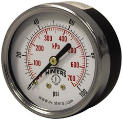 Pressure Gauge: 2-1/2″ Dial, 0 to 60 psi, 1/4″ Thread, NPT, Center Back Mount Economy Pressure Gauge, Steel Case, Brass Wetted Parts, 3-2-3% of Scale Accuracy