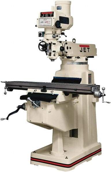 Jet - 10" Table Width x 50" Table Length, Variable Speed Pulley Control, 3 Phase Knee Milling Machine - R8 Spindle Taper, 3 hp - Exact Industrial Supply