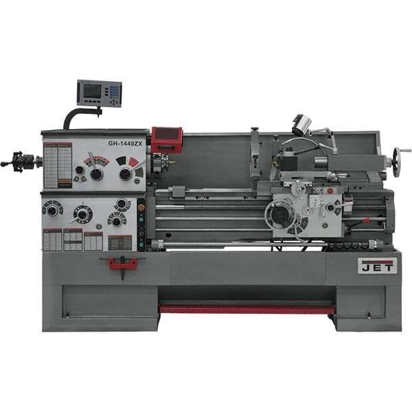 Jet - 14" Swing, 40" Between Centers, 230 Volt, Triple Phase Engine Lathe - 7MT Taper, 7-1/2 hp, 25 to 1,800 RPM, 3-1/8" Bore Diam, 40" Deep x 47" High x 97-1/2" Long - Exact Industrial Supply