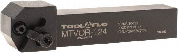 Tool-Flo - External Thread, Right Hand Cut, 3/4" Shank Width x 3/4" Shank Height Indexable Threading Toolholder - 4-1/2" OAL, T.MA/C 43 Insert Compatibility, MTVO Toolholder, Series On-Edge - Exact Industrial Supply