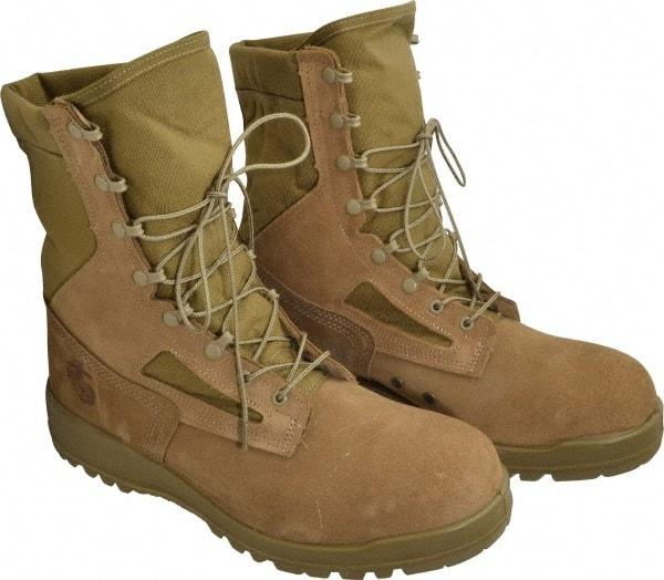 Belleville - Men's Size 13 Medium Width Steel Military Boot - Desert Tan, Leather, Nylon Upper, Rubber Outsole, 8" High, Hot Weather - Exact Industrial Supply