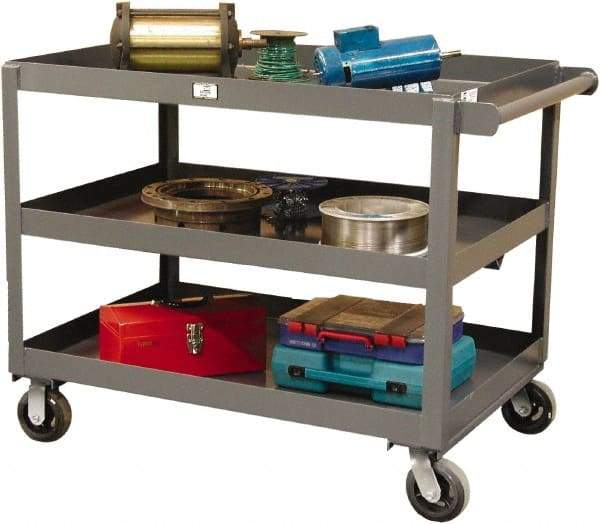 Strong Hold - 2,000 Lb Capacity, 32" Wide x 48" Long x 40" High Service Cart - 3 Shelf, Steel, Swivel Casters - Exact Industrial Supply