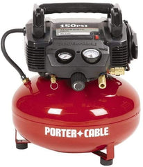 Porter-Cable - 0.8 HP, 2.6 CFM Pancake Electric Oil Free Compressor - 6 Gallon Tank, 10 Amp, 150 Max psi, 120V - Exact Industrial Supply
