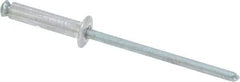 RivetKing - Dome Head Aluminum Peel Blind Rivet - Steel Mandrel, 1/8" to 0.354" Grip, 0.255" Head Diam, 0.129" Max Hole Diam, 0.551 to 0.590" Length Under Head, 1/8" Body Diam - Exact Industrial Supply