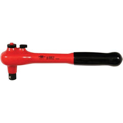 Wiha - 1/2" Drive Pear Head Ratchet - Insulated Finish, 10" OAL, 48 Gear Teeth, 1,000 Volt Insulated Handle, Reversible Head - Exact Industrial Supply