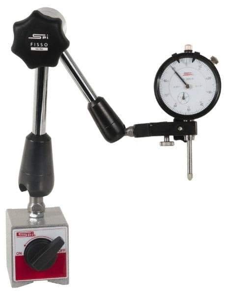 SPI - 0.001" Graduation, 0-100 Dial Reading, Dial Indicator & Base Kit - 2-1/4" Base Length x 2" Base Width x 2-1/8" Base Height, 2" Dial Diam - Exact Industrial Supply