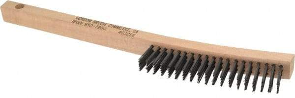 Gordon Brush - 3 Rows x 19 Columns Steel Scratch Brush - 13-3/4" OAL, 1-1/8" Trim Length, Wood Curved Handle - Exact Industrial Supply