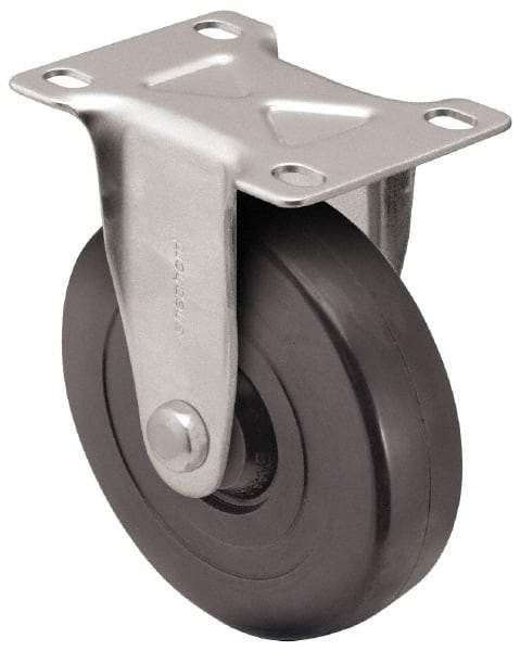 Shepherd - 5" Diam x 1-1/4" Wide x 6-1/4" OAH Top Plate Mount Rigid Caster - Hard Rubber, 280 Lb Capacity, Nylon Bearing, 2-5/8 x 3-3/4" Plate - Exact Industrial Supply