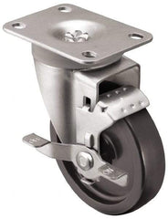Shepherd - 3" Diam x 1-1/4" Wide x 4-1/4" OAH Top Plate Mount Swivel Caster with Brake - Polyolefin, 250 Lb Capacity, Plain Bearing, 2-5/8 x 3-3/4" Plate - Exact Industrial Supply