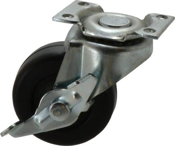 Shepherd - 2" Diam x 13/16" Wide x 2-5/8" OAH Top Plate Mount Swivel Caster with Brake - Soft Rubber, 80 Lb Capacity, Nylon Bearing, 1-3/16 x 2" Plate - Exact Industrial Supply